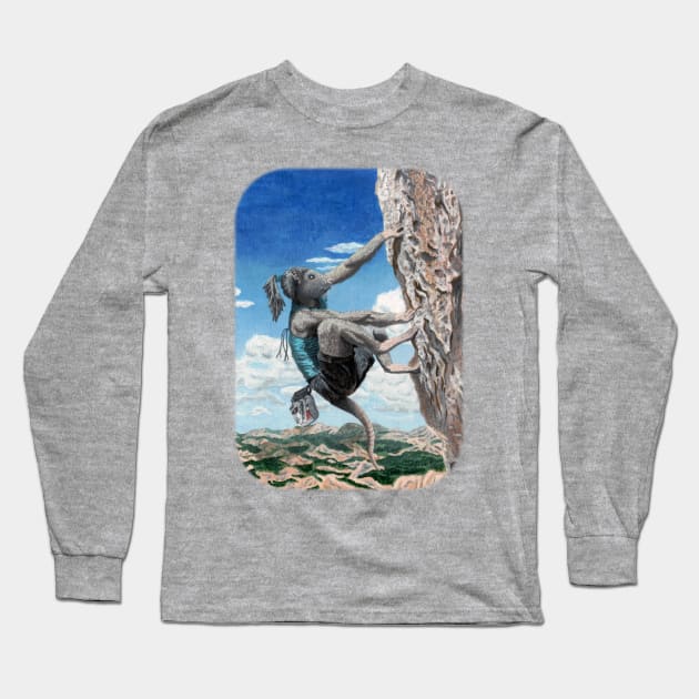 Rock Climbing Fantasy Monster Long Sleeve T-Shirt by Helms Art Creations